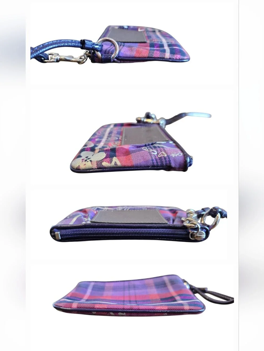 Coach Poppy Tartan Glam Purple Magenta Black Tote Bag And Wristlet   Set